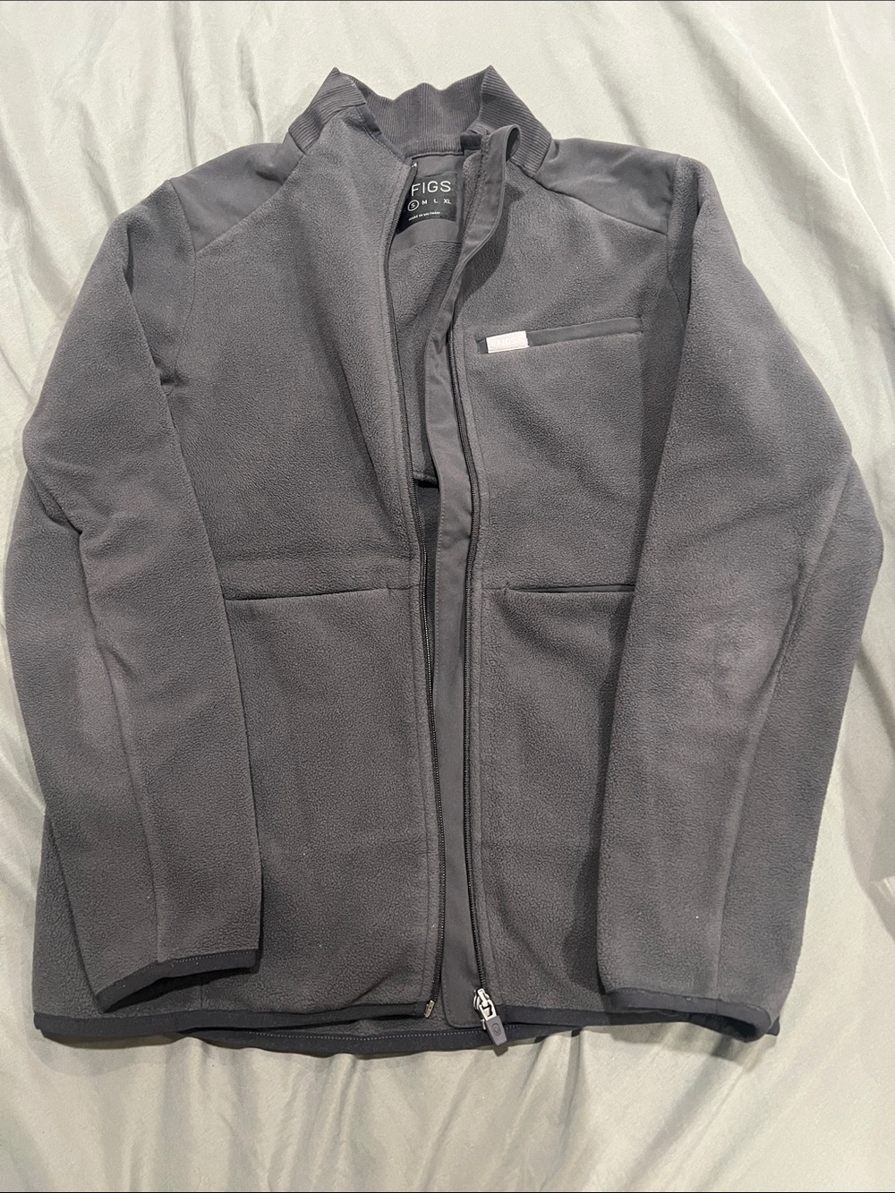 FIGS Gray Zip-Up Fleece Jacket with pockets Small